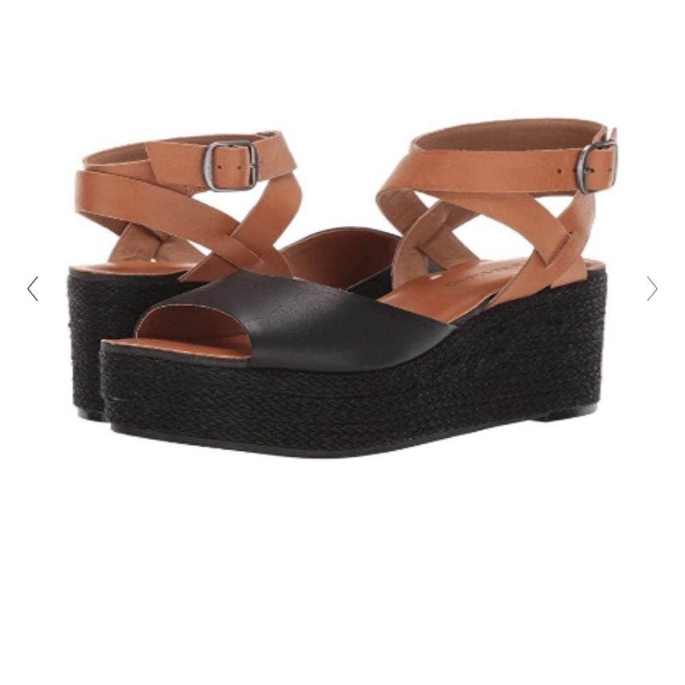 LUCKY Ginny Black Angle Strap Wedges Size 7